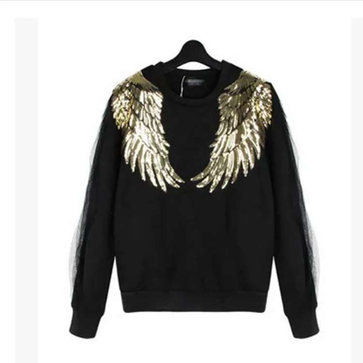 Tuba Angel Wings Sequins Patches - Iron-On Embroidered Applique For Clothing (11x12 Inch Pair)