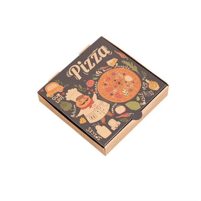Wholesale E flute Take Away Black Custom Print Pizza Boxes Fast Food Carton Pizza Packaging Box