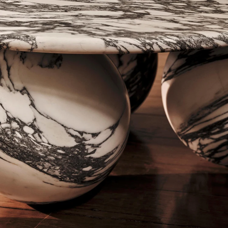 Living Room Modern Design Three Sphere Balls Base Marble Round Luxury White Marble Top Coffee Table