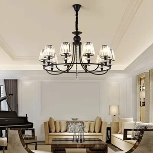 American Luxury LED Crystal Chandelier Retro Style Living Room Lights for Rural Villas & Large Units Remote Control Mode