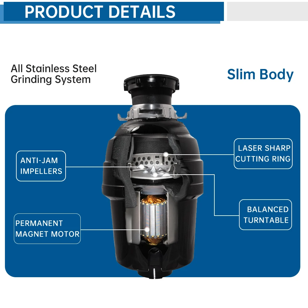 0.5HP  Household Kitchen Sink Food Waste Disposer Machine Continuous Garbage Shredder Processor with CE CB Certification