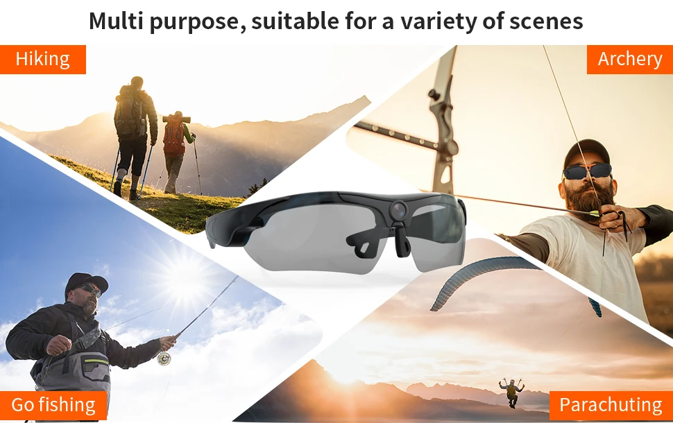 1080P HD Sports  Glasses - Portable Wearable Glasses Camera with Video Recording for Motorcycle Riding & Outdoor Activities