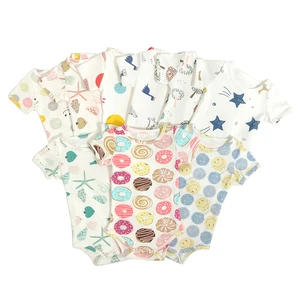 Summer Fashion Print Infant  Organic Cotton Crew Neck Baby Clothes Short Sleeve Bodysuit Baby Rompers