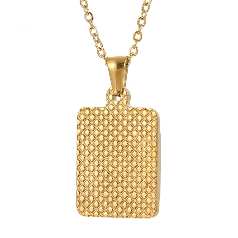 Minimalist Gold Square Alphabet Rectangle Initial Letter Boho Vintage Medallion Pendant Necklace