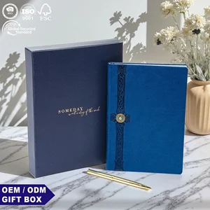 Corporate Gift A5 PU Leather Rotatable Metal Decoration Promotional Business Office Supplies Custom Logo Luxury Premium Notebook