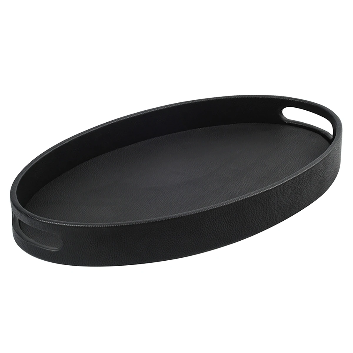 Оптовая продажа роскошный коричневый черный белый овальный поднос из искусственной кожи с деревянными ручками и вышивкой для подачи сертификатом