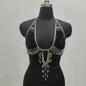 Dropshipping Wholesale 2026 Party Club Wear Beachwear Bead Bra Beaded Top Bralette Body Chains Tank Top