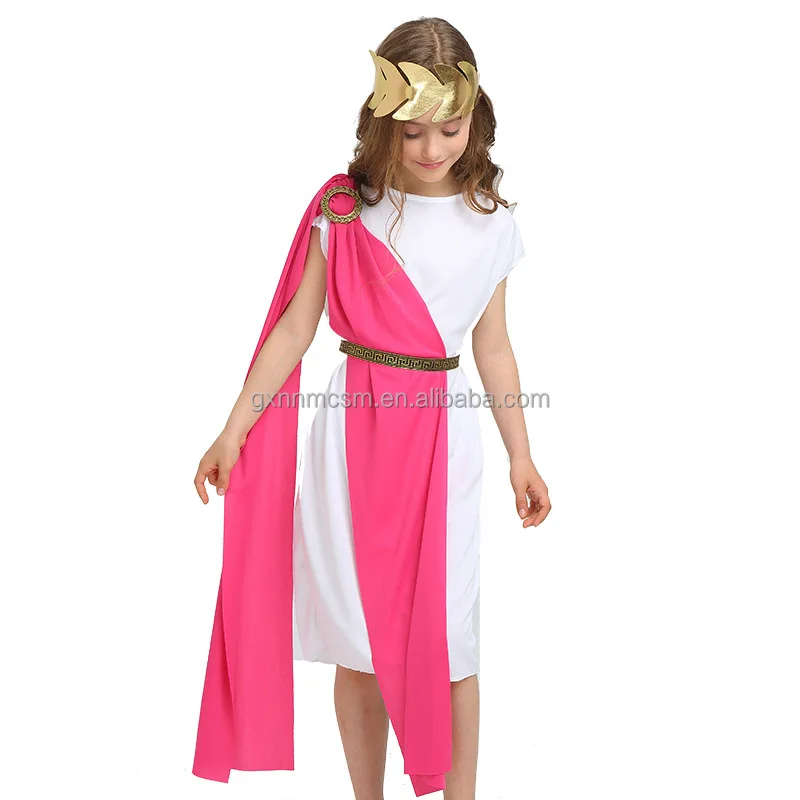 UQJE Kids Greek Toga Costume Set – Roman Goddess Halloween Outfit With Headdress & Armbands - View #3