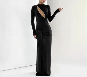 Sexy 2026 New Fashion Long Sleeve Maxi Dress Bodycon Sexy Hollow Elegant Dress for Women