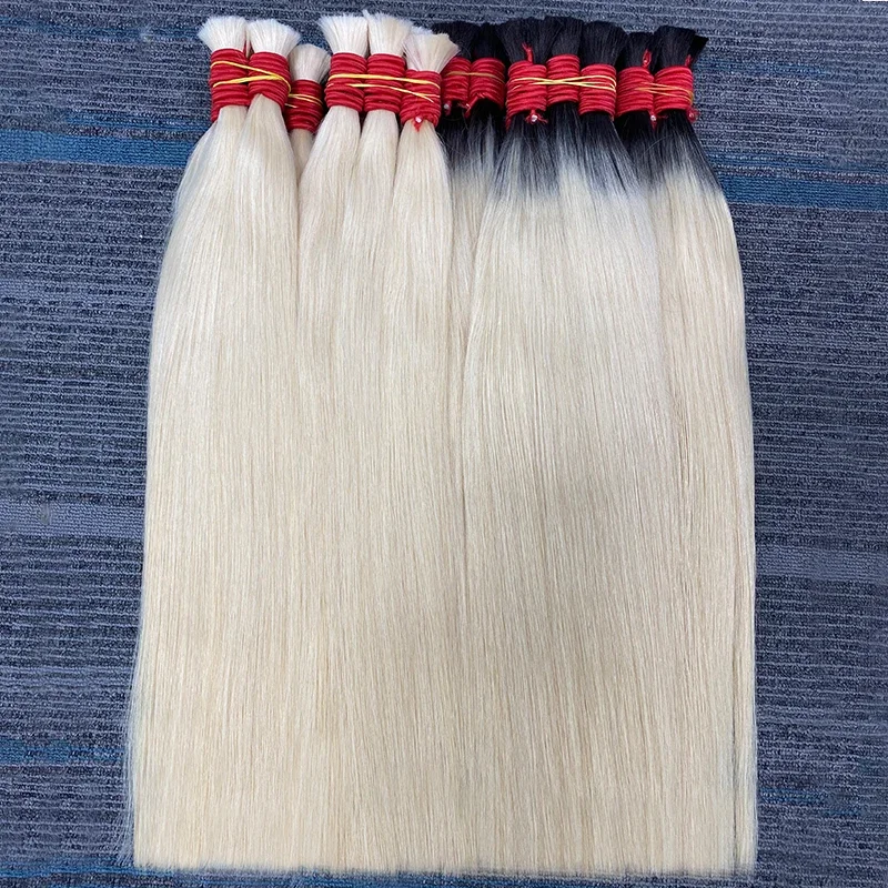 100% Real Virgin Straight Human Hair Bulk Extension Bundles 613 Honey Blonde Weaving For Braiding_voghion.com