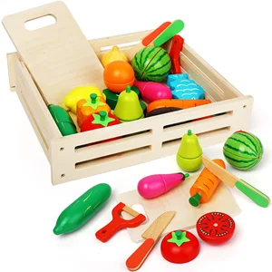 Newest Kids Toys Kitchen Set  Custom Wooden Vegetables Set Toy Cutting Toys  Fruits and Vegetables Kids Child