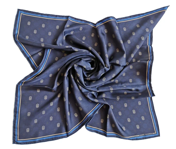 royal blue color silk scarf with hand rolled hem - buy blue
