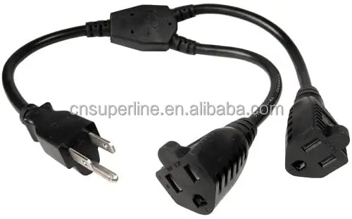 Nema 5-15p To 2x Nema 5-15r Power Cord Splitter Cable 2in 1 Duplicate Extension Cord 7