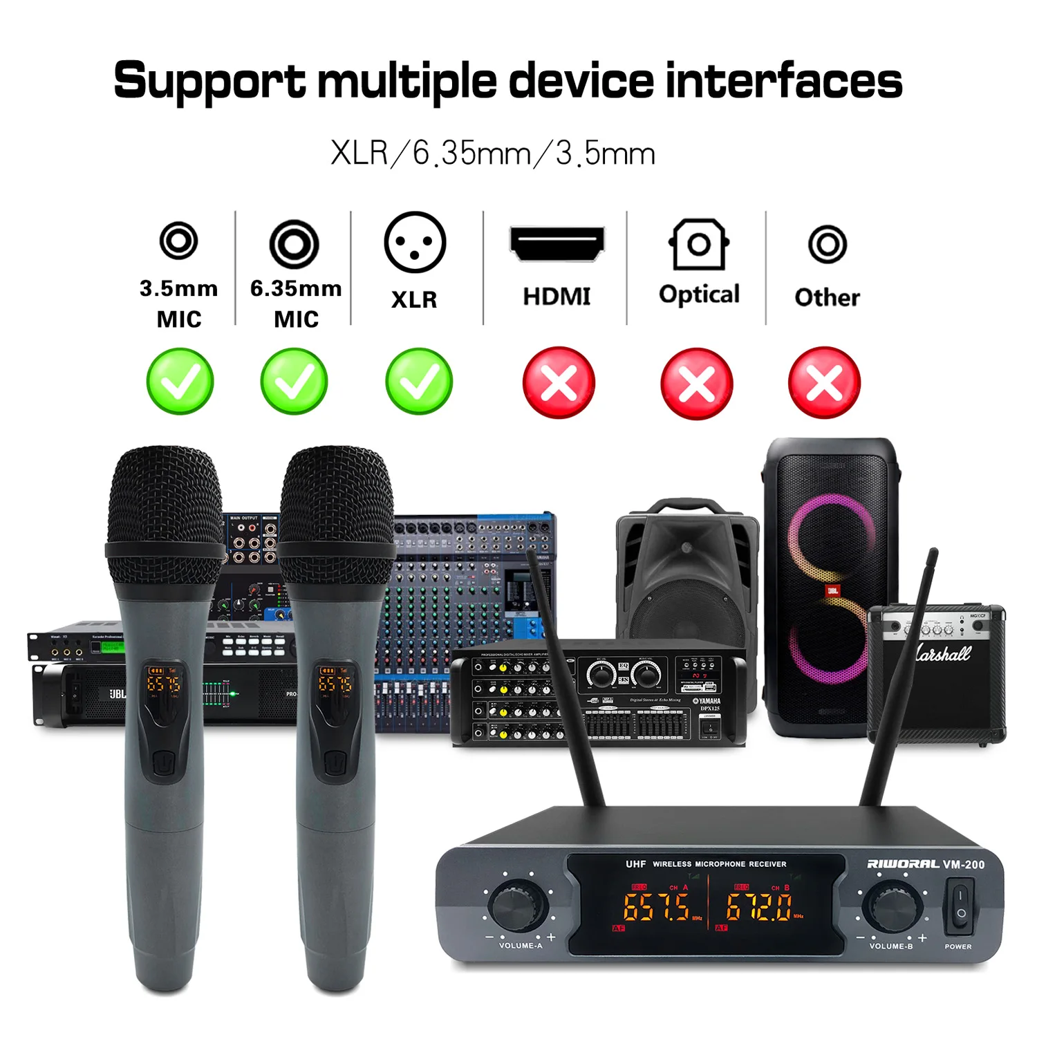 マイク パフォーマンスのためのvm200プロフェッショナルuhfワイヤレスマイクハンドヘルドカラオケ録音マイク Buy Uhf