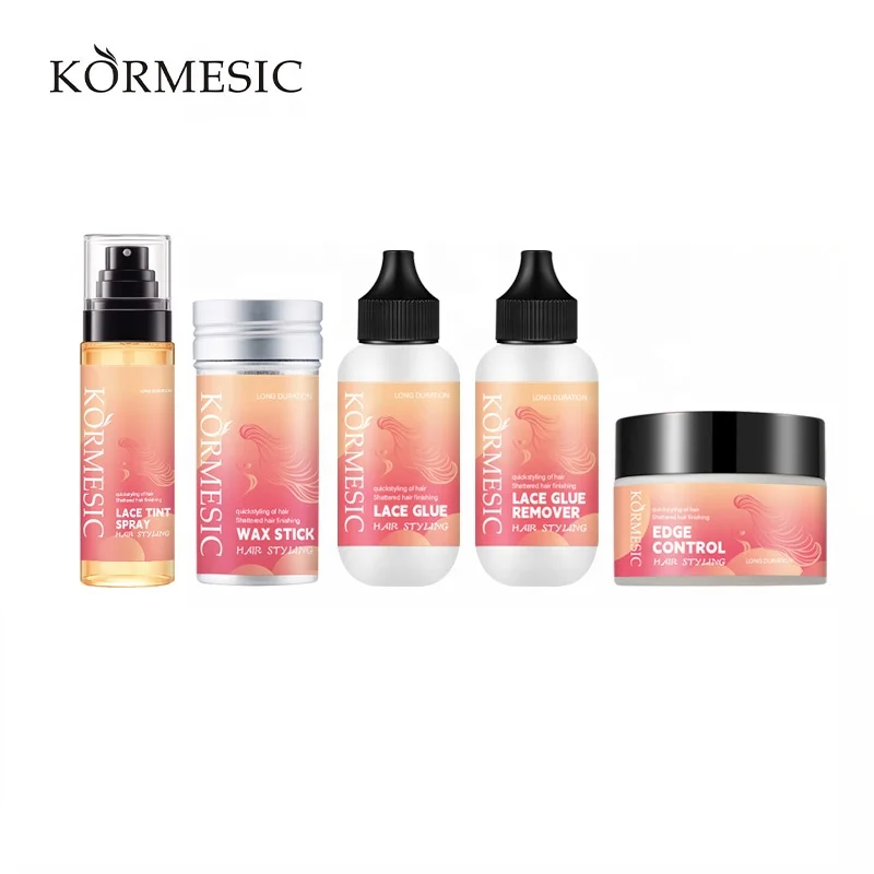 New Wig Install Boxes Private Label Lace Wig Kit Packaging Waterproof Lace Tint Spray and Strong Hold Lace Glue Kit