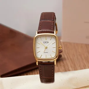 Fashion Women Watch Advance Quartz Medieval Genuine Leather Band Square Quartz Watch Waterproof Luxury Female Gold Wristwatch