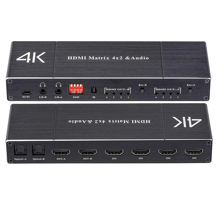 HD/3D 1080p Extracteur Audio FiveHome Switch Matriciel HDMI 4x2 Ultra HD 4K x 2K@30Hz Switch et Diviseur avec Optique & L/R Sortie Audio Prend en Charge Arc 