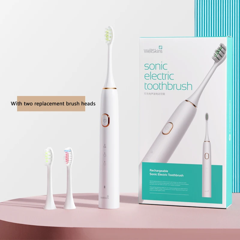 Электрическая зубная щетка Wellskins, трехскоростная USB зарядка, долгий срок службы батареи IPX7, водонепроницаемая перезаряжаемая электрическая зубная щетка