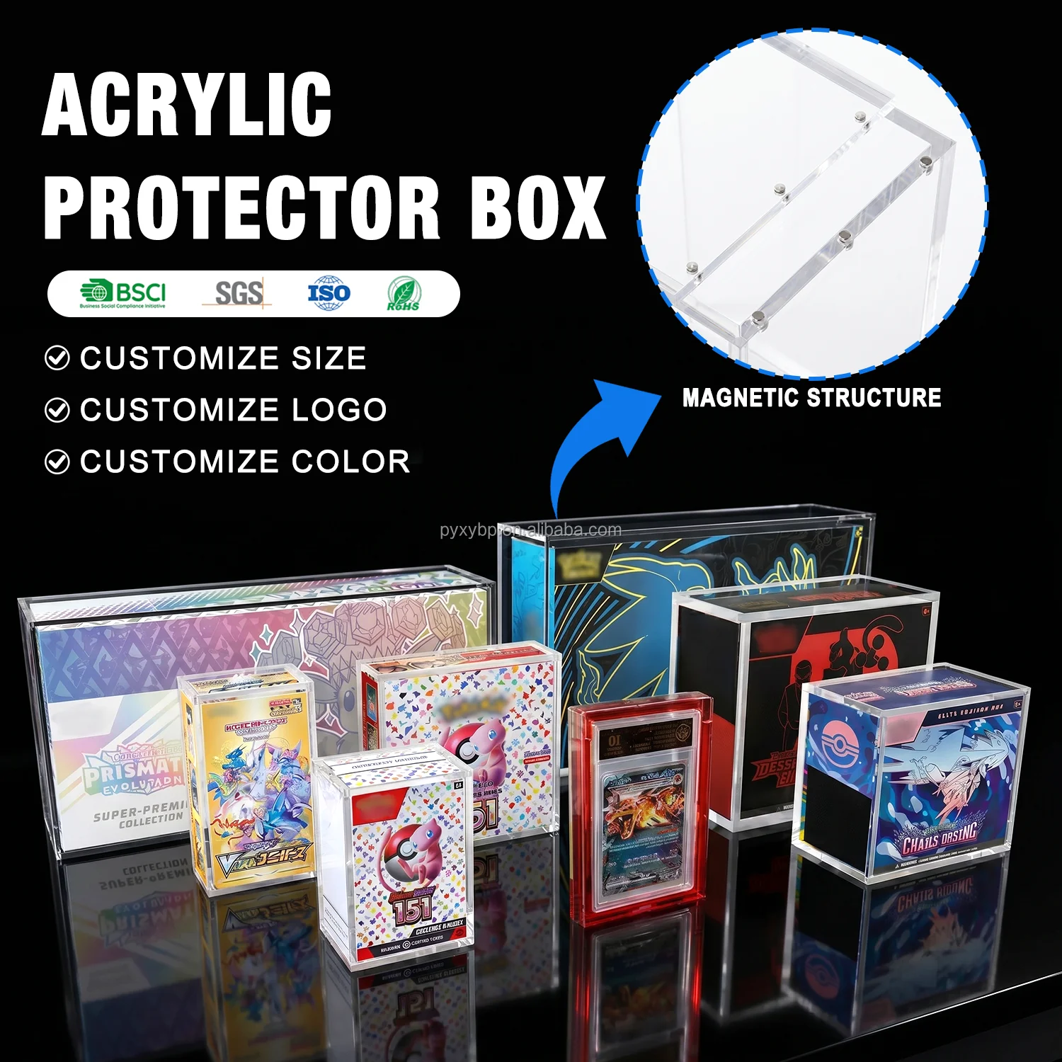 UV Acrylic TCG Game Card ETB UPC Moltres Case 151 Booster Bundle Display Box Magnetic Lid Pokemon Acrylic Booster Box Cases