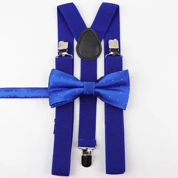 Solid Color Man's Belt Bowtie Set Men Women Suspenders Polyester Y-Back Braces Star Silver Point Bow Tie Adjustable Elastic
