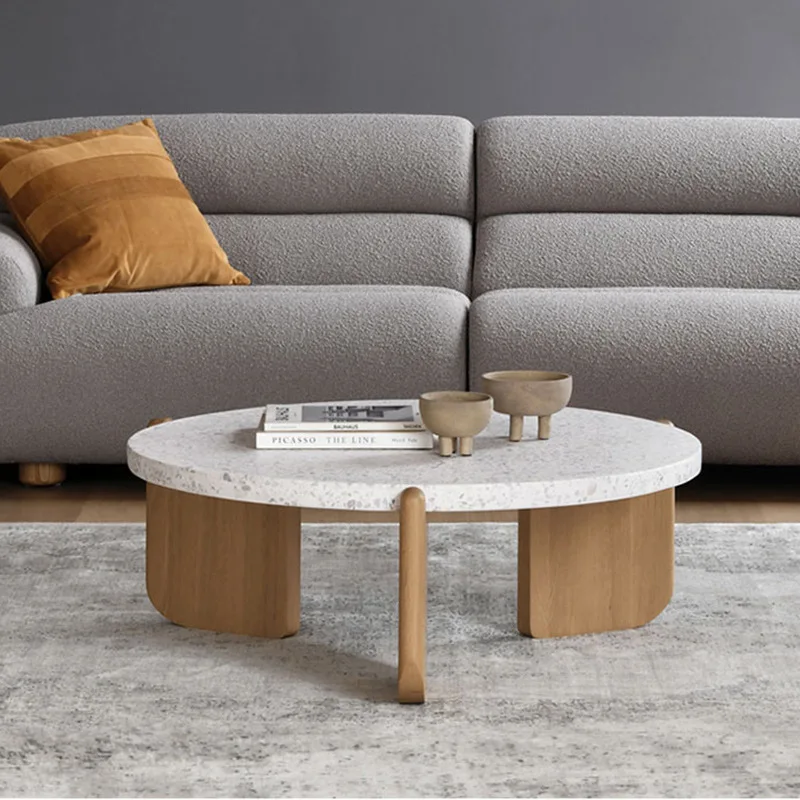 Nesting Coffee Table Marble Living Room Terrazzo Top Round Side