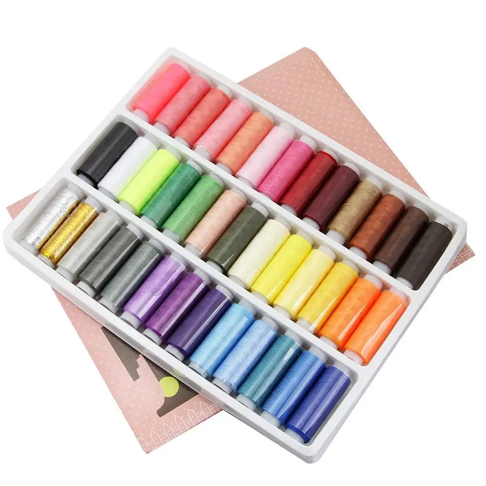 Hand Sewing Machine Sewing TILY Pack Of 39 Spools Rainbow Assorted Colour Colors Polyester Sewing Thread Box Kit Set Ideal For Quilting Stitching 