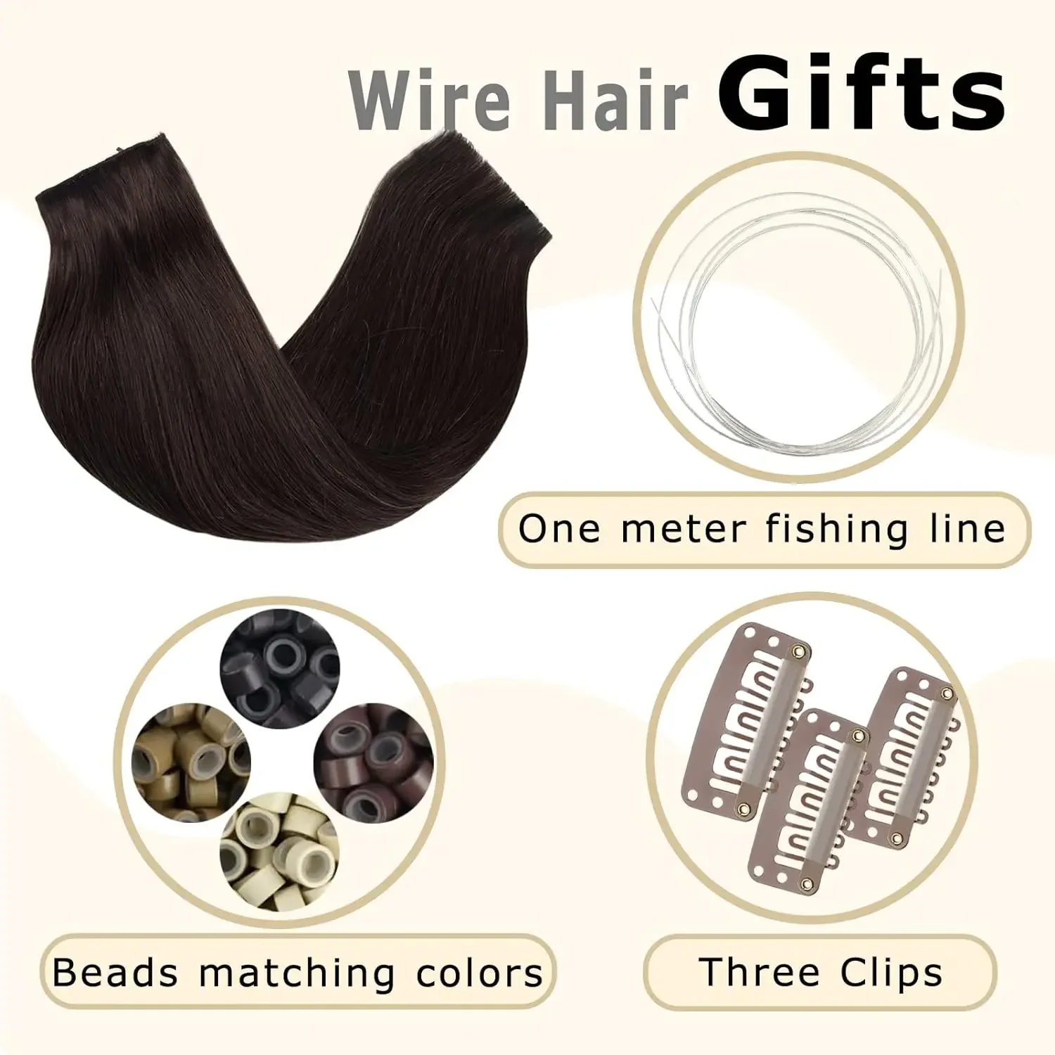 Grampo em extensões de cabelo humano 100% cabelo real pedaços brasileiro padrão trama suave cor # 2 para mulheres_voghion.com