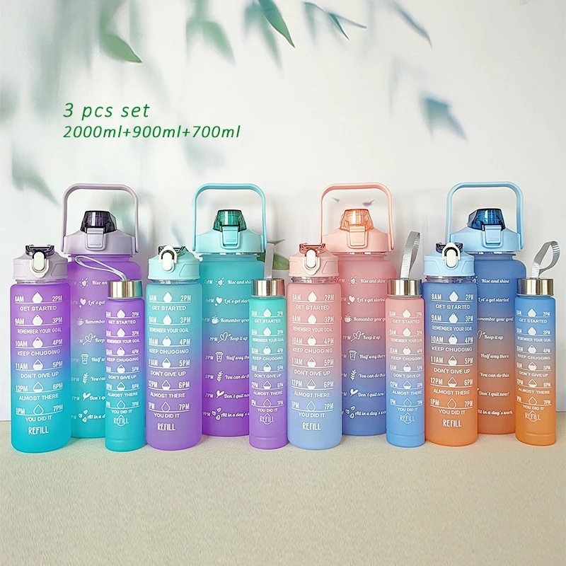 3pcs Set 2000ml 900ml 500ml Gradient Plastic Water Bottle Portable ...