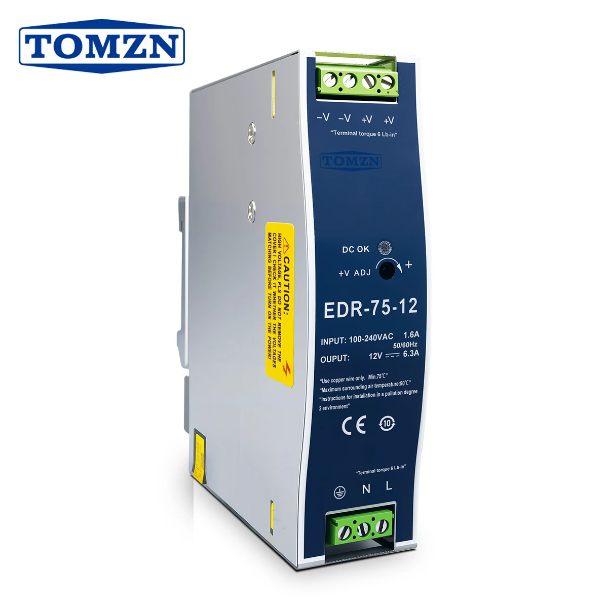 TOMZN EDR-75 DIN RAIL 75W AC to DC SMPS Output Switching power supply input 100-240V output 5V 12V 15V 24V 36V 48V adjustable