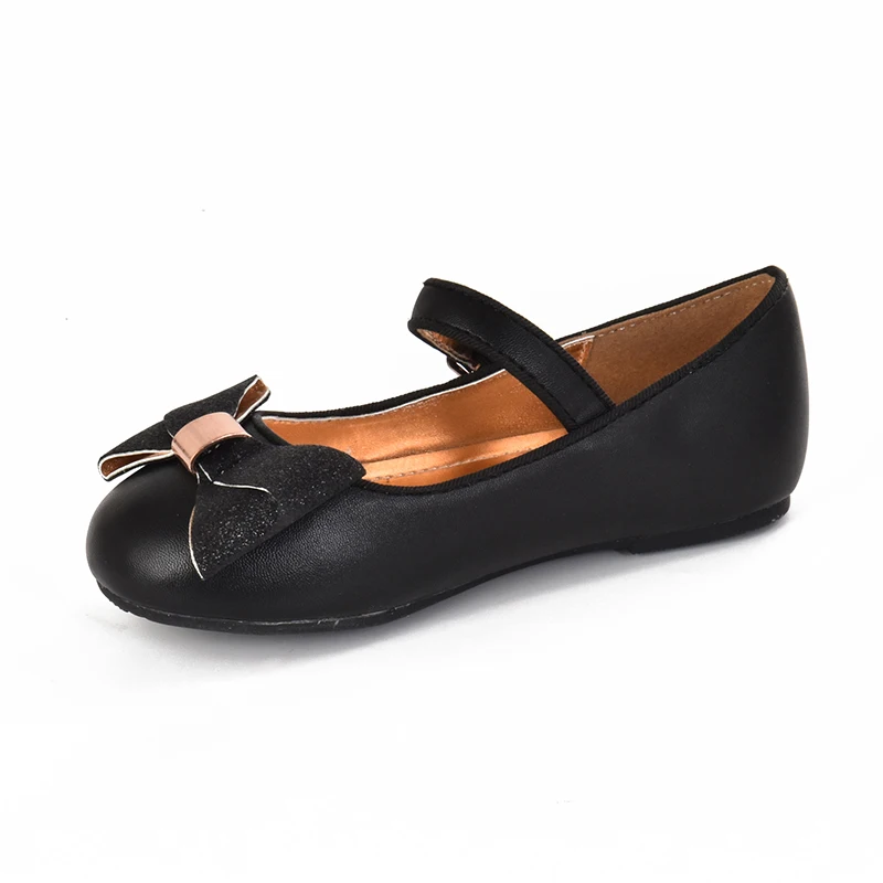 Пользовательские ПУ резиновые низкие каблуки коричневые туфли полосатые банты для девочек повседневная школьная обувь