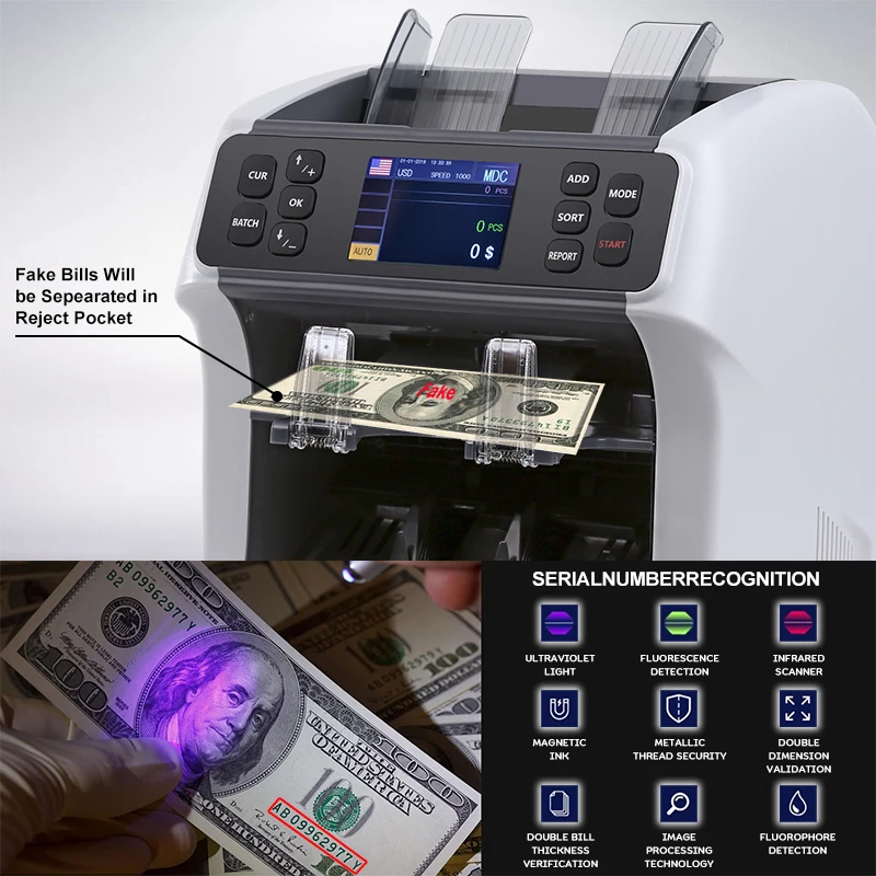 Universal Portable Mixed Money Counting Machine with LED Display for Bank Use