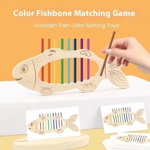 Wooden Fish Shape Montessori Toys Stacking Matching Game Fine Motor Skills Color Sorting Toys for Kids Gift Educational Travel
