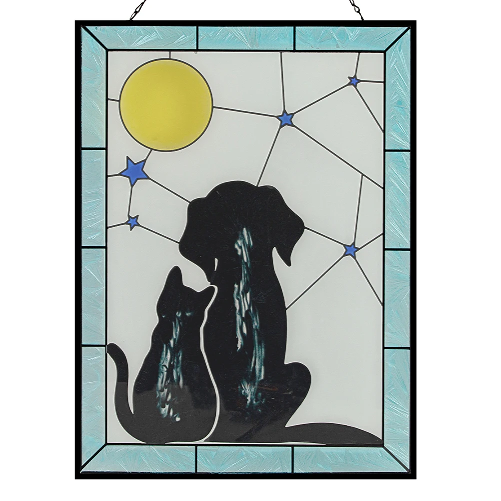 Abstract Art Glass Wall Hanging,Cat Dog Glass Window Hangings,Special Gift with Metal Chain