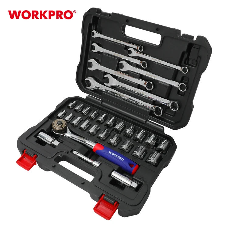 工具セット WORKPRO 32ピース 3/8インチ ドライブ CR-V スパナソケットセット