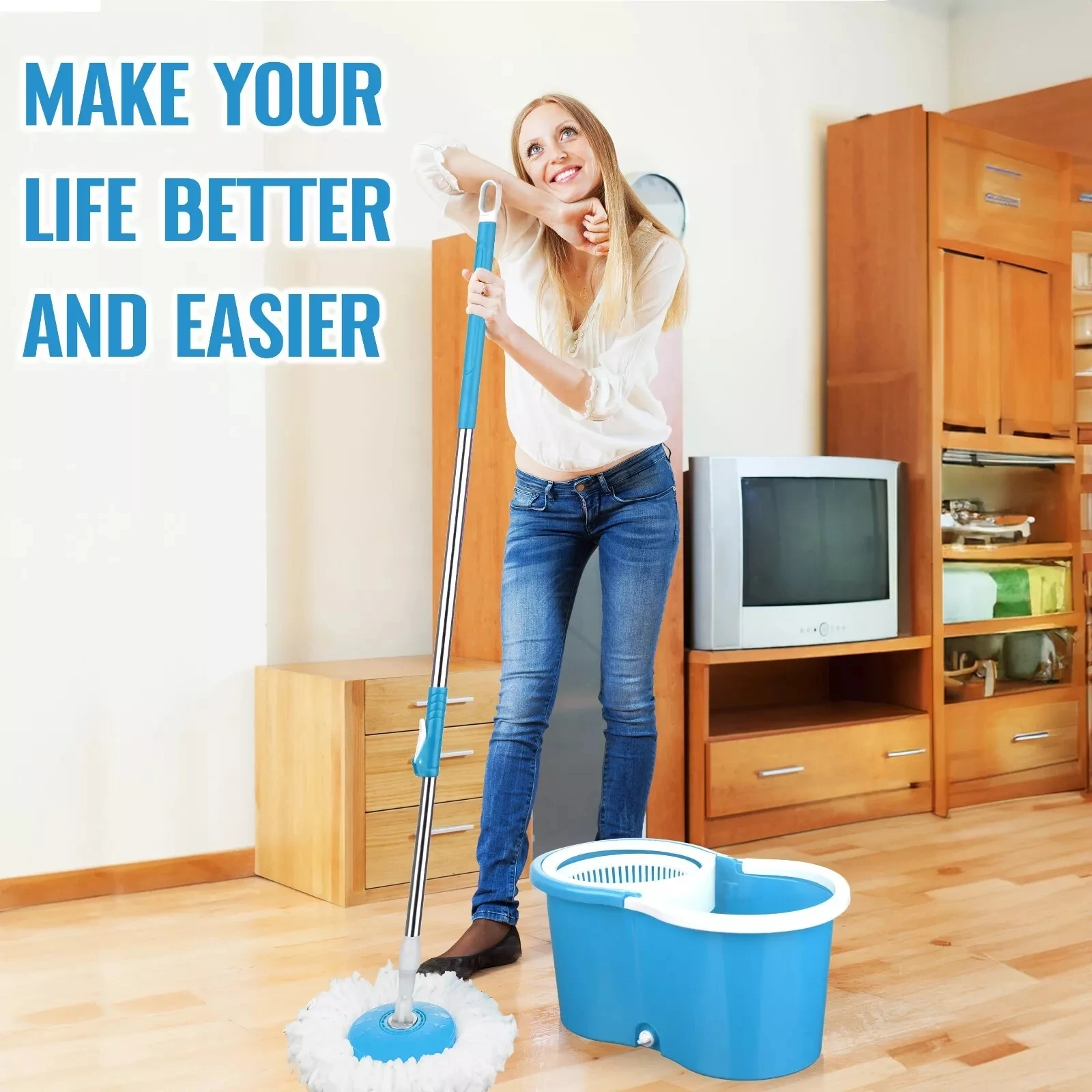 Швабра для спиннинга 360 дома с 2 головками из микрофибры складная круглая чистки пола набор пластиковых корзин