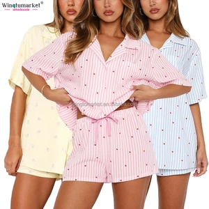 Wholesale Valentine Pajamas 2 Piece Set Clothing Stripe pink Sweetheart Summer Shorts Custom Loungewear Women Sets