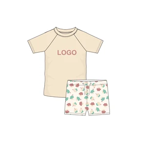 Boys Swim Shirt & Shorts Set Sun Protection  Quick Dry Rash Guard  Swim Trunks  Matching Beach Outfit for Toddler & Kids