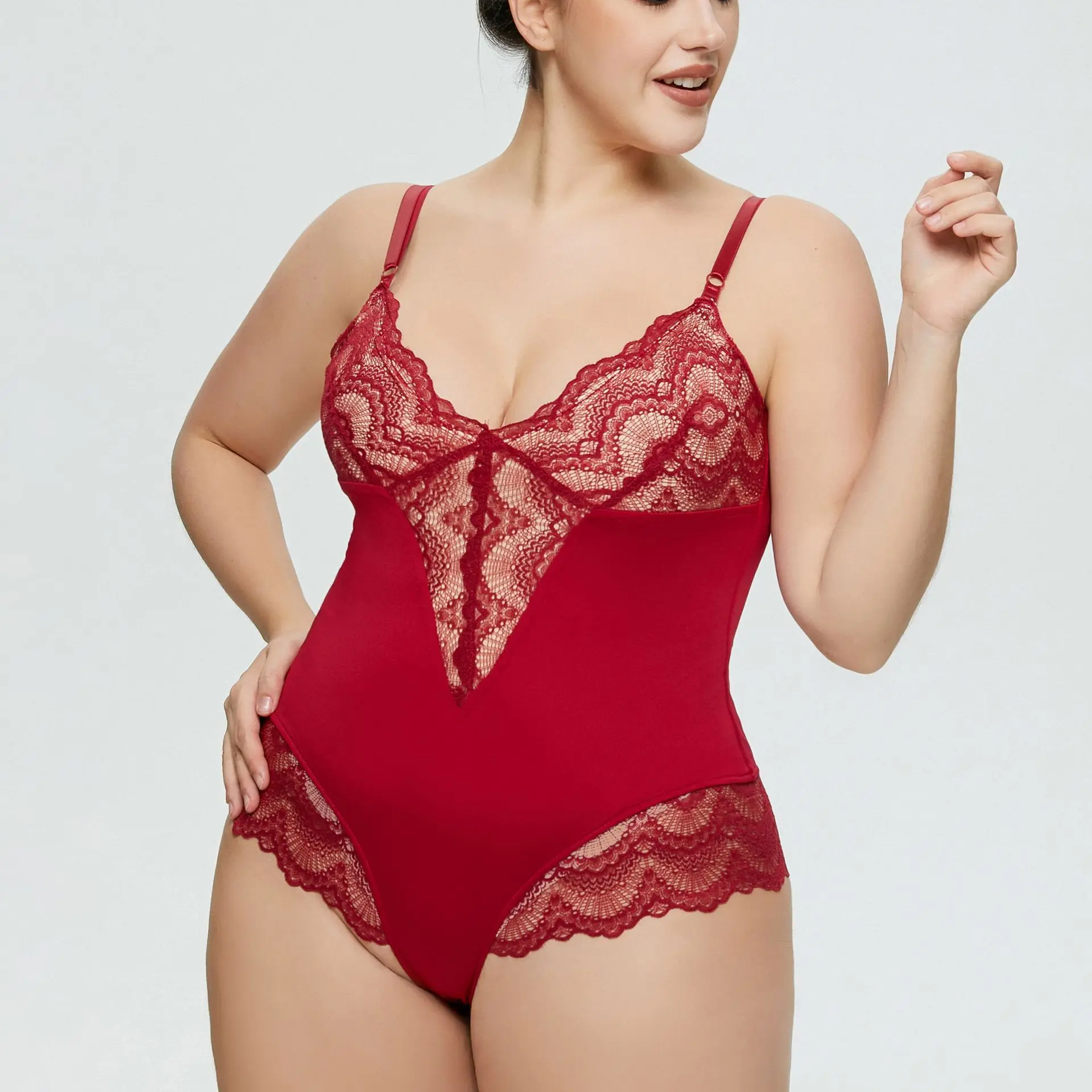 One Piece Underwear Strappy Thong Lace Bodysuit Shapewear Waist Trainer