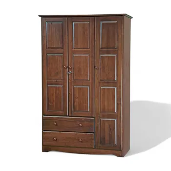 Modern Contemporary Style 3-Doors Solid Wood Grand Wardrobe with Drawers for Bedroom Kitchen Living Room Home Furniture