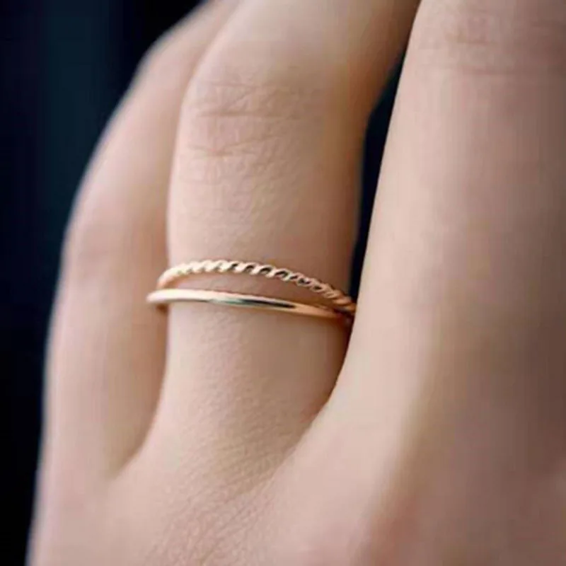 Simple Double Circle Cross Dainty Rope Rings for Women Design Jewelry Wholesale Stainless Steel Jewelry