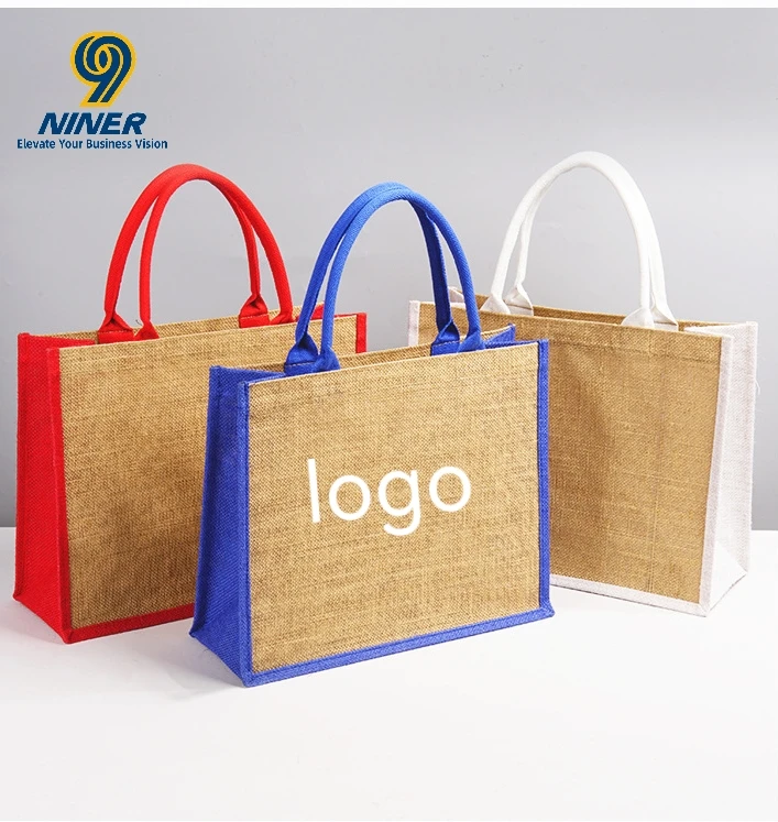 Custom Jute Shopping Bags Wholesale Silk Screen Printed Logo Eco-friendly Reusable Tote Bags Fashion Promotional Gift