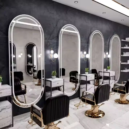 Factory Price Custom Design of Modern Light Luxury Oval Square Mirror Hair Salon Furniture Set
