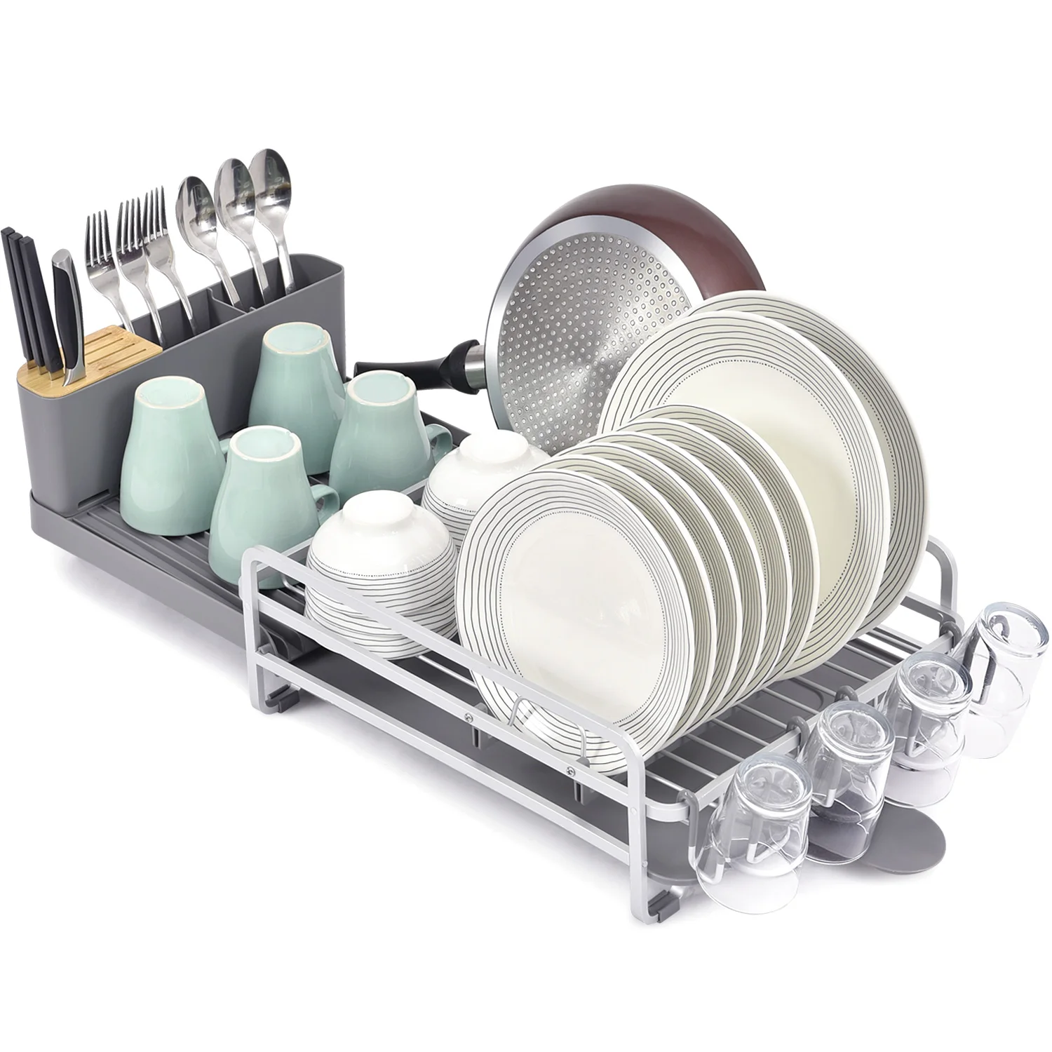 Kingrack Extendable Dish Rack, Dual Part Dish Drainers with Non-Scratch and  Movable Cutlery Drainer and Drainage Spout, Adjustable Dish Drying Rack for  Kitchen 
