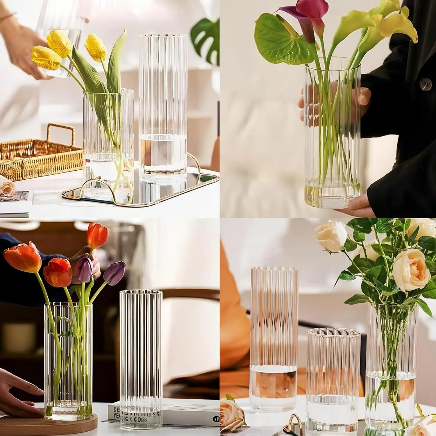 Modern Style Recyclable Striped High Borosilicate Glass Vases For Home ...