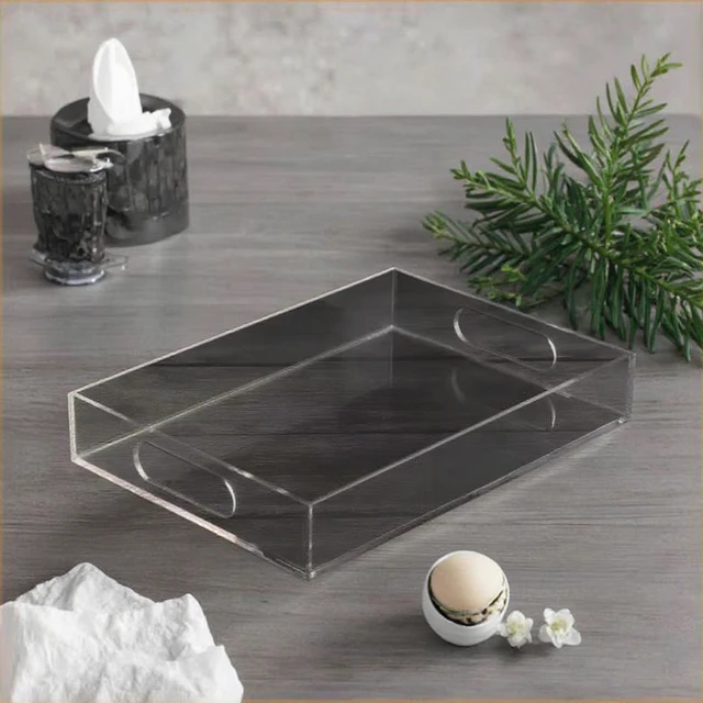 Custom Clear Acrylic Serving Tray  Square Clear Lucite Perspex Handled Serving Tray Clear Custom Acrylic Tray With Handles