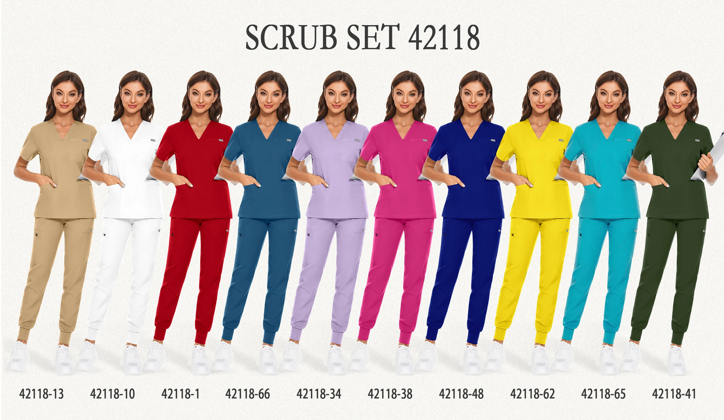 2024 White Color Polyester Spandex Straight Ribbed Waist Jogger Leg Pants Medical Scrubs