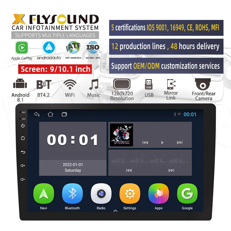 Flysonic 2 Din 9 Inch Android Car Player Big Screen Touch Screen Car Rearview Monitor Stereo MP5 Multimedia Auto Electronics