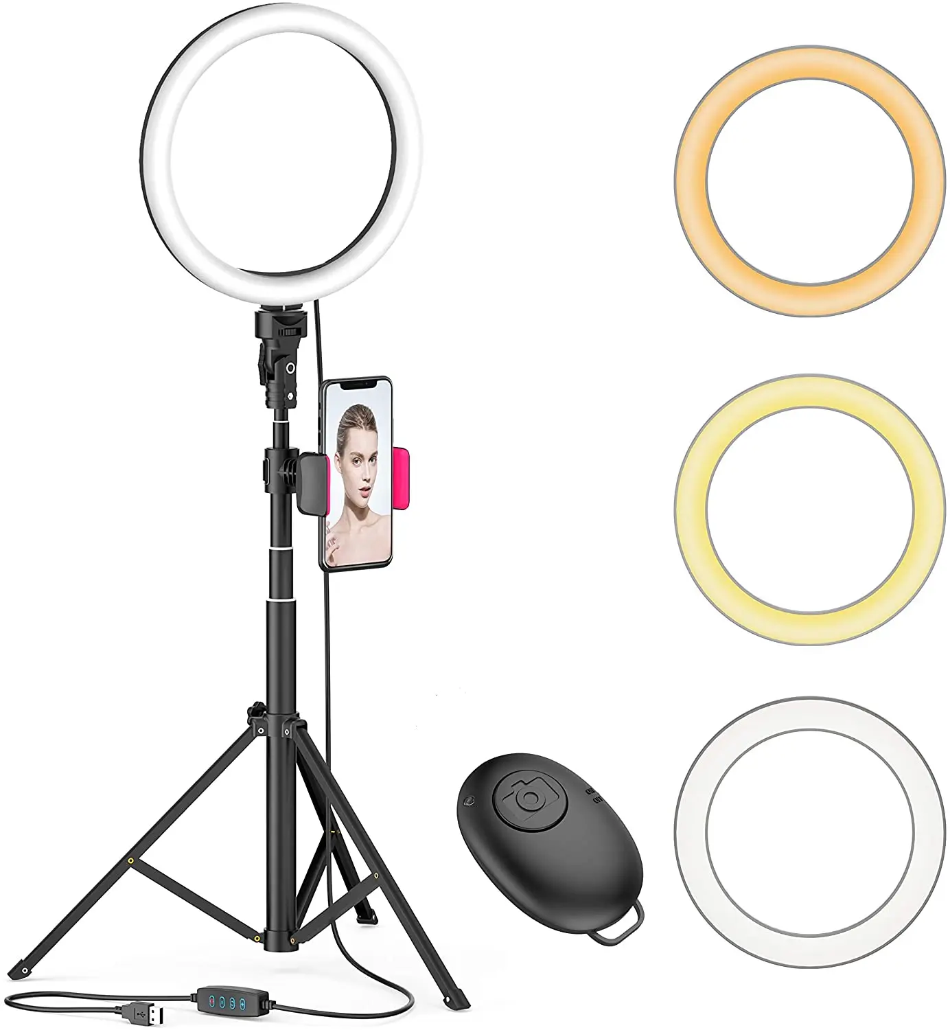 Tlwangl Ring Light Portable Video Camera Mobile Phone Ring Light Double Color Temperature Rechargeable Ring Lights Makeup Live for Phone Color : Pink 