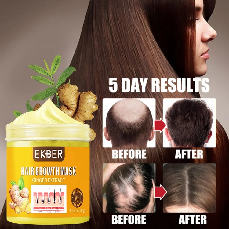 Customize Logo Multifunctional Ekber Ginger 200ml 5 Days Hair Growth Mask Hyaluronic Acid Moisturizing Refreshing Hair Care