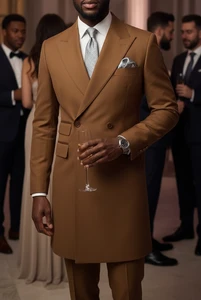 Royal Blue Men's Double Breasted Flat Front Plus Size Trench Coat Long Winter Overcoat Groom Wedding Tuxedos Jacket Costume